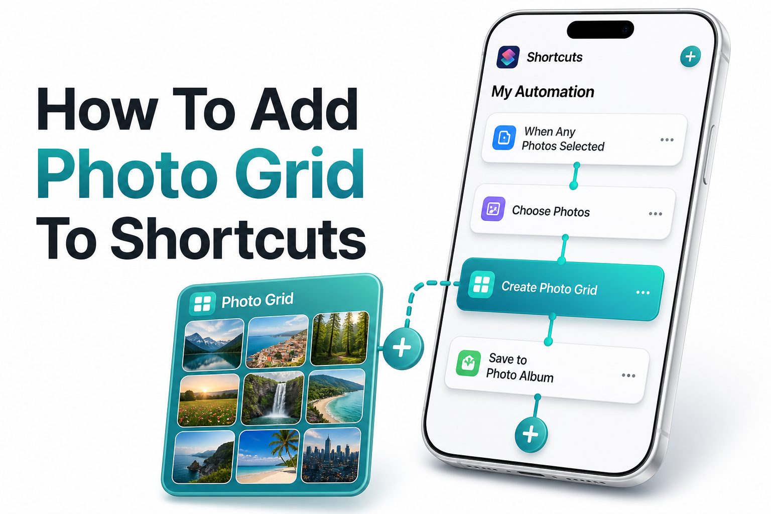 how-to-add-photo-grid-to-shortcuts-e1301 iPhone Shortcuts app showing a photo grid automation setup